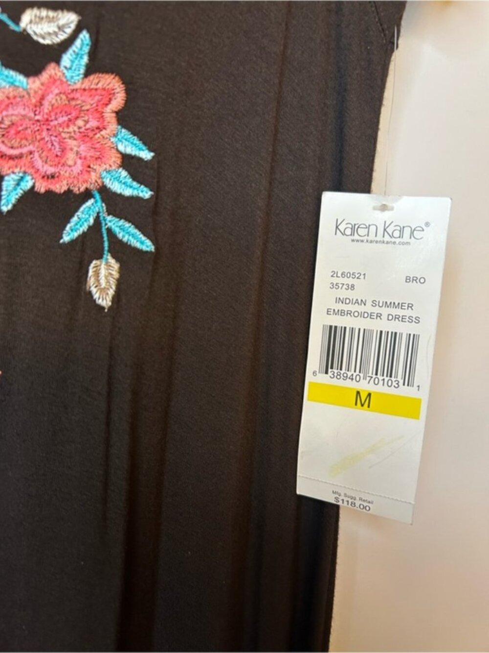 Karen Kane Brown Indian Summer Embroider Dress New with tags - Picture 8 of 9